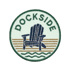 Dockside Embroidered Patch | Adirondack Chair Iron On Patch | Lake Life Patch | Lake House Gift | Coastal Summer Boating Patch