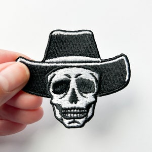 Skeleton Cowboy Iron on Embroidered Patch for Clothing, Hats, Bag | Skull Texas Hat Patch Western Costume Patch Howdy Motorcycle Patch