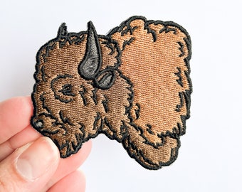 Buffalo Embroidered Iron On Patch for Clothing, Hats and Bags | Bison Embroidered Iron Hat Patch Nature Patch Adventure Yellowstone Patch
