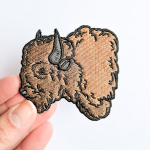 Buffalo Embroidered Iron On Patch for Clothing, Hats and Bags | Bison Embroidered Iron Hat Patch Nature Patch Adventure Yellowstone Patch