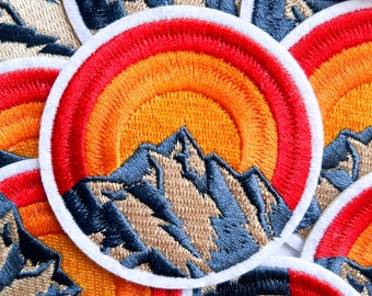 Embroidered Mountain Iron On Sew On Patch | Hats, clothings and bags | Nature Camping Hiking Adventure Explore Souvenir Circle Outdoors