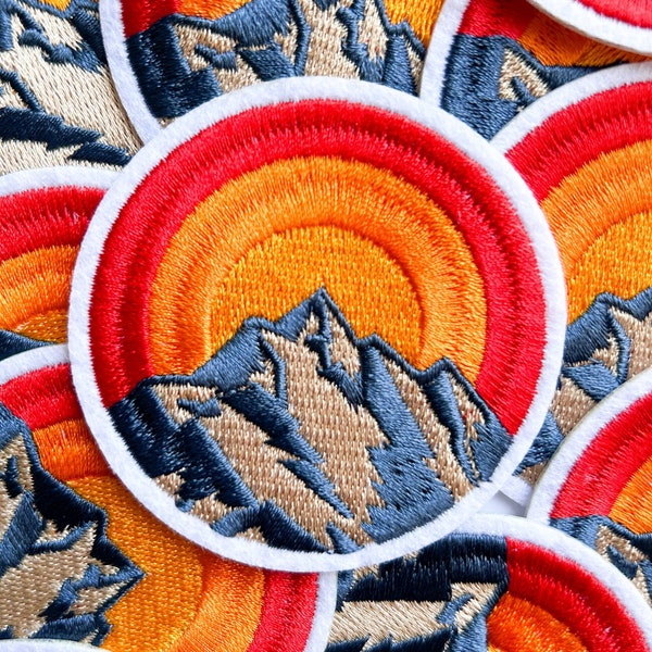 Embroidered Mountain Iron On Sew On Patch | Hats, clothings and bags | Nature Camping Hiking Adventure Explore Souvenir Circle Outdoors