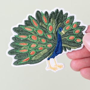 Peacock Embroidered Iron On Patch with Spread Feathers - Colorful Bird Appliqué for Jackets, Backpacks, Hats, DIY Clothing Crafts