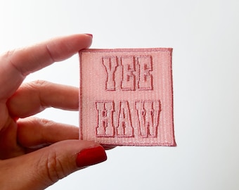 Yee Haw geborduurde opstrijkbare patch voor tassen hoeden kledingpatch cowboy western patch voor rodeo vrijgezellenfeest Trucker Hat Bar patch roze