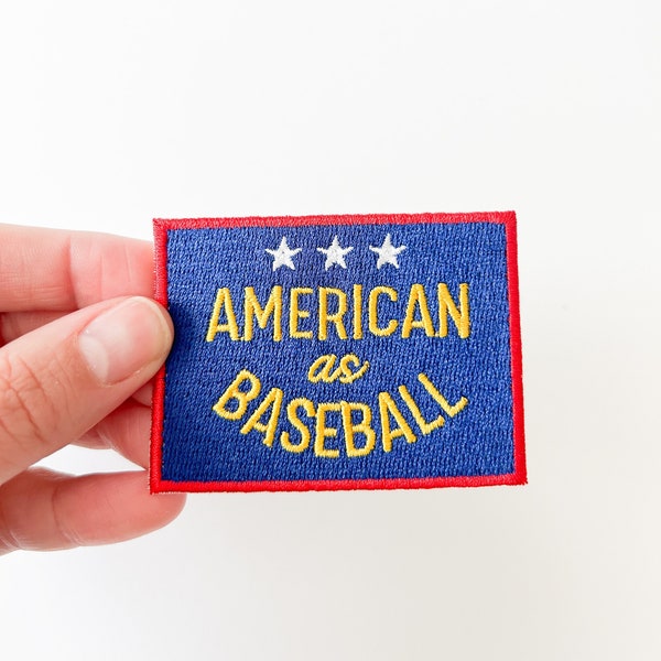 American as Baseball Iron-On Patch Embroidered Patch for Hat, Clothing or Bag, Bachelor Party Sports Fan Boy Birthday Patriotic Home Run