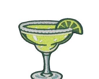Parche bordado termoadhesivo de Margarita con Lima – Verde claro – Cóctel, Hora feliz, Ambiente veraniego, Diversión, Estética, Fiesta, Playa, Regalo