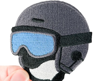 Ski Helmet Embroidered Patch | Skiing and Snowboarding Iron On Patch for Jackets, Hats & Backpacks | Winter Sports Patch Gift for Skiers