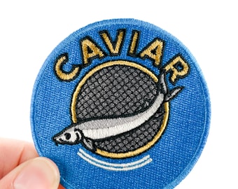 Caviar Embroidered Patch | Luxe Food Patch for Jackets, Hats and Bags | Funny Gourmet Embroidery Patch Gift for Foodies and Hat Bars
