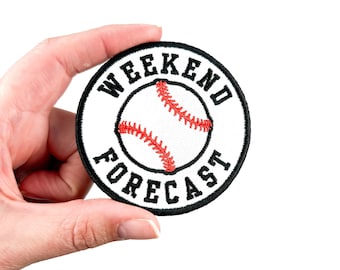Weekend Forecast Embroidered Iron-On Patch with Baseball - Perfect for Tailgate and Baseball Season, Baseball Lover | Trucker Hat