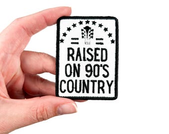 Black Raised on 90's Country Iron On Patch, Trucker Hat Bar, Patch Hat, Country Music, Music Lover, Western, Rodeo Patch, Country Music