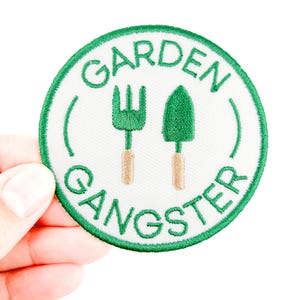 Parche termoadhesivo bordado de "Gánster de Jardín": ideal para sombreros, ropa y bolsos, para una vida orgánica y holística, o para la granja.