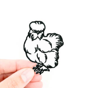 Silkie Huhn Gesticktes Bügelbild - Patch für Hüte, Kleidung, Taschen, Aufnäher für Bio und Ganzheitliches Leben, Aufnäher vom Bauernhof