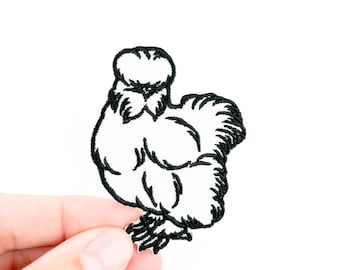 Silkie Chicken Embroidered Iron-On Patch -  Patch for Hats, Clothing, Bags, Patch for Organic and Holistic Living, Farm Embroidered Patch