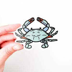 Blauwe krabsticker | Vinylsticker kust | Waterdichte Chesapeake Bay krabsticker | Strandleven-cadeau | Sticker Ocean Lover voor laptops, auto's
