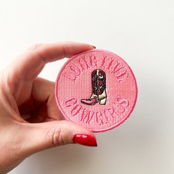 Long Live Cowgirls Pink Iron-On Patch Western Nashville Country Music Charm Embroidered Patch for Hat, Clothing or Bag, Bachelorette Party