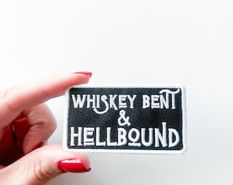 Whiskey Bent & Hell Bound geborduurde opstrijkpatch voor kleding, hoeden en tassen Southern Outlaw Country Charm Cowboy Rodeo voor Trucker Hat