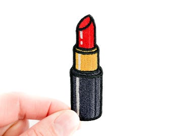 Lipstick Embroidered Patch | Makeup Lover Iron On Patch for Jackets, Hats and Bags | Cute Beauty Patch Gift for Glam Girls and Hat Bars