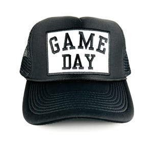 Game Day Embroidered Patch Trucker Hat - Black Trucker Hat Perfect for Tailgate & Football Season, Football Lover | Football Patch