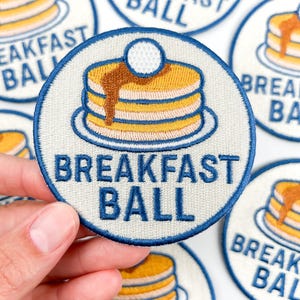Breakfast Ball Patch – Funny Golf Embroidered Iron On Patch for Golfers, Pancake Lovers, Hats, Coolers, Bags, Country Club Gifts