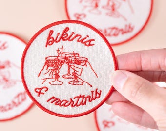 Bikinis and Martinis Iron-On Patch Perfect for Jackets, Bags, Bar Lovers, Bar Hoppers, Summer, Bachelorette Party, Happy Hour, Cocktail Love