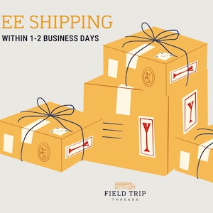 May include: Illustration of three stacked, light brown shipping boxes tied with dark blue string. The boxes have red and white labels and the text "FREE SHIPPING" at the top.