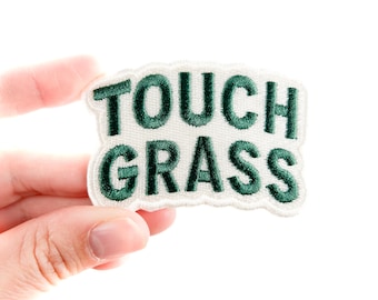 Touch Grass Embroidered Patch | Funny Outdoors Iron On Patch for Jackets, Hats and Bags | Nature Lover Patch Gift for Hat Bars and Friends