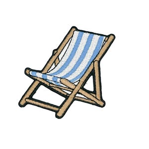Beach Chair Embroidered Patch Blue White Striped Coastal Chair Patch Summer Vacation Iron On Patch Nautical Preppy Beach Patch