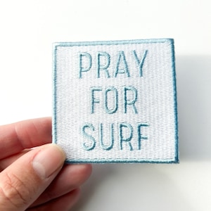 Pray for Surf Embroidered Iron On Patch for Hats, Clothing, Bags |  Surfing Patch | Ocean Beach Waves Surfboard Patch Aloha Nature Patch