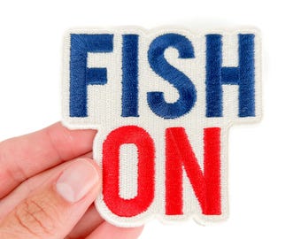 Fish On Patch – Patriotic Embroidered Iron On Patch for Anglers, Fishing Gear, Lake Life, Boat Bags, Coolers, and Outdoorsmen Gifts