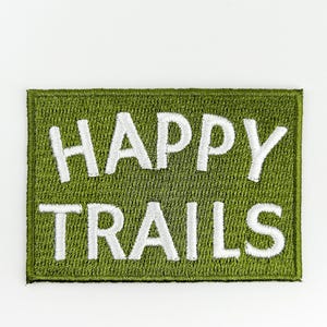 Happy Trails Embroidered Iron-On Patch in Green & White Perfect for Hiking Gear, Backpacks, Jackets Outdoor Adventure Nature Lover Accessory image 5