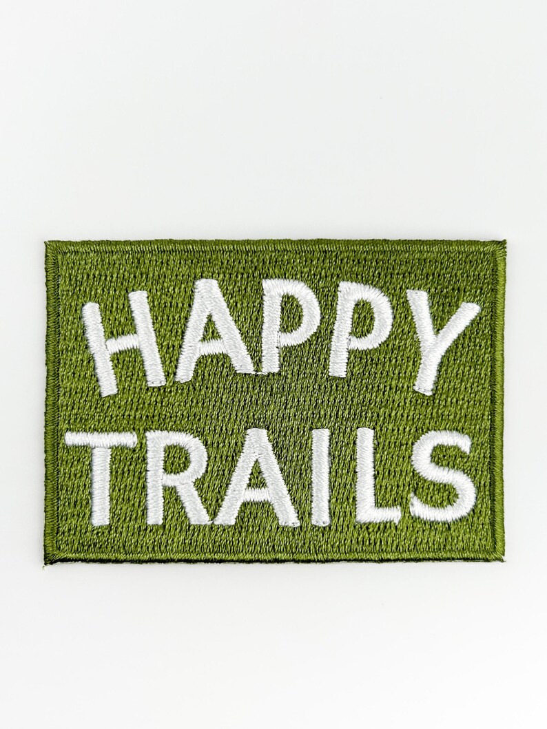 Happy Trails Embroidered Iron-On Patch in Green & White Perfect for Hiking Gear, Backpacks, Jackets Outdoor Adventure Nature Lover Accessory image 5