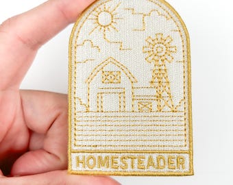 Homesteader Patch – Embroidered Iron On Farm Patch for Gardeners, Country Life Lovers, Off Grid Living, Rural Pride, Barn Jackets