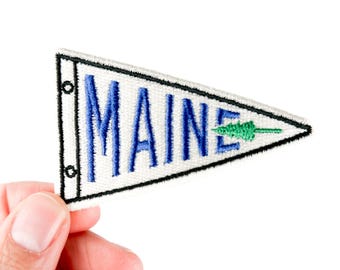 Patch bordado do Maine | Patch termocolante de lembrança do estado para jaquetas, bonés e mochilas | Patch com flâmula de pinheiro, presente para amantes do Maine