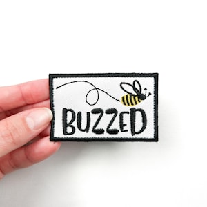 Bumblebee Iron-On Patch with Buzzed Phrase, Perfect for Jackets, Bags, Caps, Funny Bee Lovers, Bar Hoppers, Happy Hour, Bee lover, Bumblebee