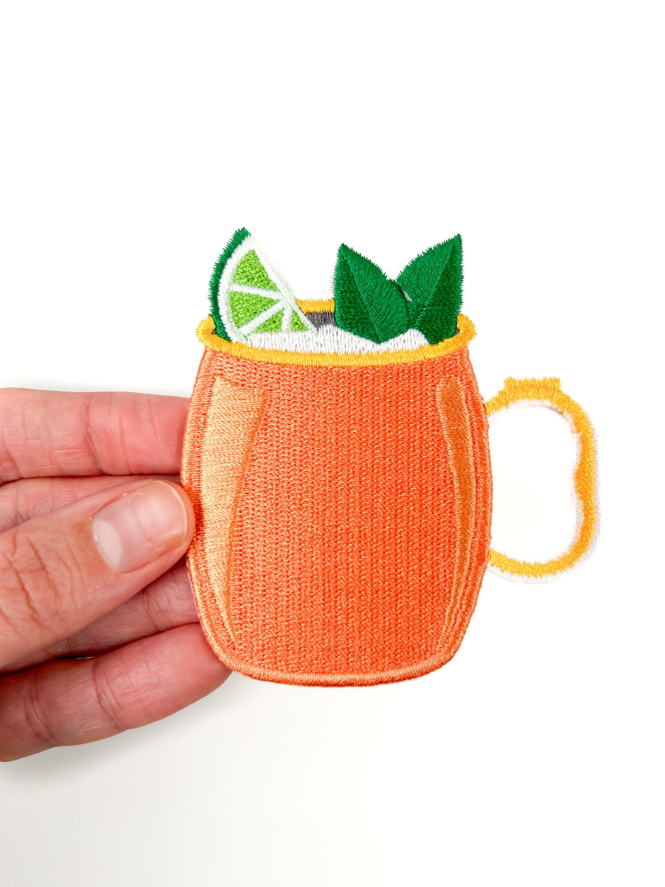 Moscow Mule Mug with Lime Embroidered Iron-On Patch – Gold – Cocktail, Happy Hour, Bartender, Fun, Aesthetic, Party, Copper Mug, Gift