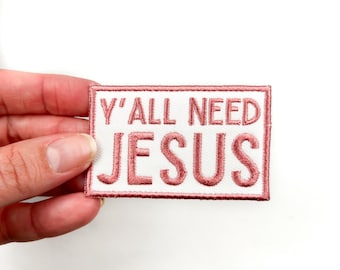 Toppa ricamata rosa "Y'all Need Jesus" con ciondolo divertente "Southern Country", toppa da cowboy, cappello da camionista per festa di addio al nubilato a Nashville, rodeo