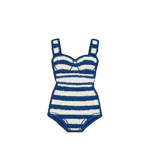 Preppy gestreepte bikinipatch, marineblauw crèmekleurig kustbadpak geborduurde opstrijkpatch, Beach Club Summer Vacation Esthetic-patch