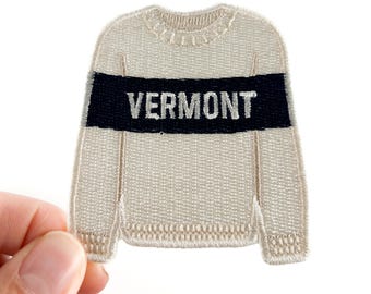 Parche bordado de Vermont Sweater / Parche termoadhesivo de Ski Town para chaquetas, gorros y bolsos / Parche acogedor de estilo preppy, regalo ideal para viajeros y amantes de los sombreros.