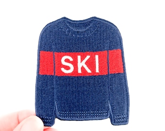 Ski Sweater Patch | Winter Sports Embroidered Iron On Patch | Skiing Patch | Snow Lodge Patch | Retro Ski Style Patch | Cold Weather Patch