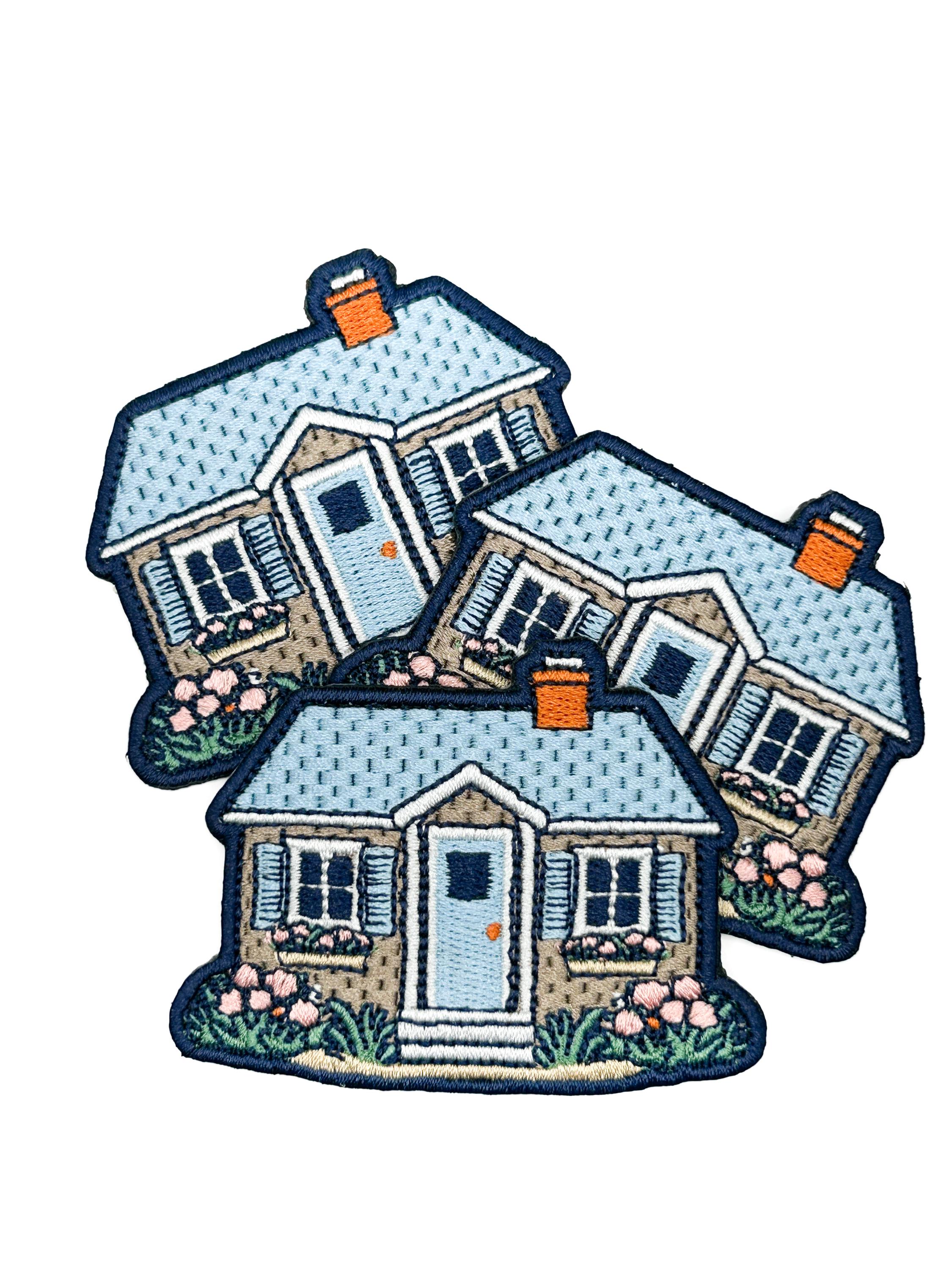 Embroidered Cottage House Patch Cozy Home Floral Cottage Patch Blue ...