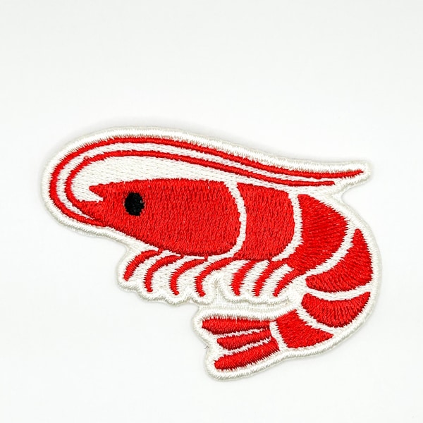 Shrimp Embroidered Iron-On Patch – Red & White – Seafood Lover, Ocean, Beach, Coastal, Fun, Cute, Fisherman, Coastal Vibes, Gift