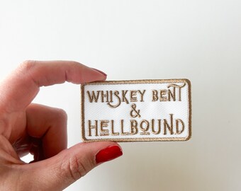 Whiskey Bent & Hell Bound geborduurde opstrijkpatch voor kleding, hoeden en tassen Southern Outlaw Country Charm Cowboy Rodeo voor Trucker Hat