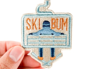 Ski Bum Embroidered Patch | Skiing Iron On Patch for Jackets, Hats & Backpacks | Funny Winter Sports Patch Gift for Skiers and Snowboarders