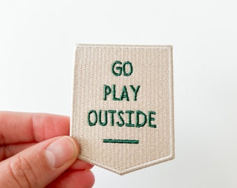 Go Play Outside Iron-On Patch Embroidered Patch for Hat, Clothing or Bag, Nature, Hike, Camp Adventure Boys Birthday Fishing Nature Outdoors