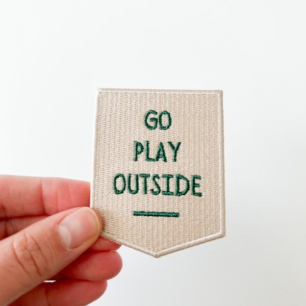 Go Play Outside Iron-On Patch Embroidered Patch for Hat, Clothing or Bag, Nature, Hike, Camp Adventure Boys Birthday Fishing Nature Outdoors