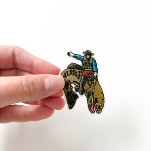 Cowboy Riding Bucking Trout Embroidered Iron-on Patch | Rodeo Meets ...