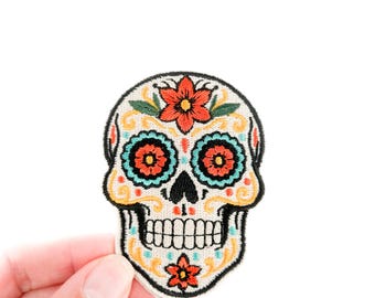 Toppa con teschio di zucchero / Toppa ricamata da stirare per il Giorno dei Morti / Toppa con teschio colorato / Toppa per il Dia de los Muertos / Toppa gotica boho