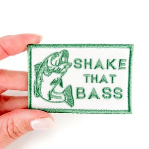 Shake That Bass Embroidered Iron-On Patch | River Adventure Lake Adventure,| Perfect for Fishermen | Fishing, Trout Fishing, Funny Patch