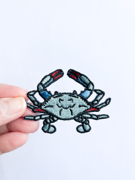 Blue Crab Embroidered Iron On Patch | Coastal Patch for Clothing, Hats and Bags | Beach Patch Nature Patch Surf Patch Wave Sea Nautical