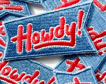 Embroidered Howdy Iron On Sew On Patch | Hats, Clothing and Bags | County Cowboy Texas Boots Southern Rodeo Retro Cowgirl Horseback Horse